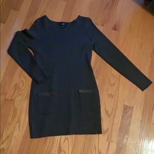 Dark Gray Sweater Dress with two front pockets